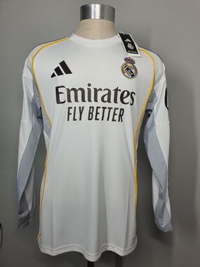 Adidas Real Madrid 25/26 Long Sleeve Home Soccer Jersey JN8884 Men's Sz M New